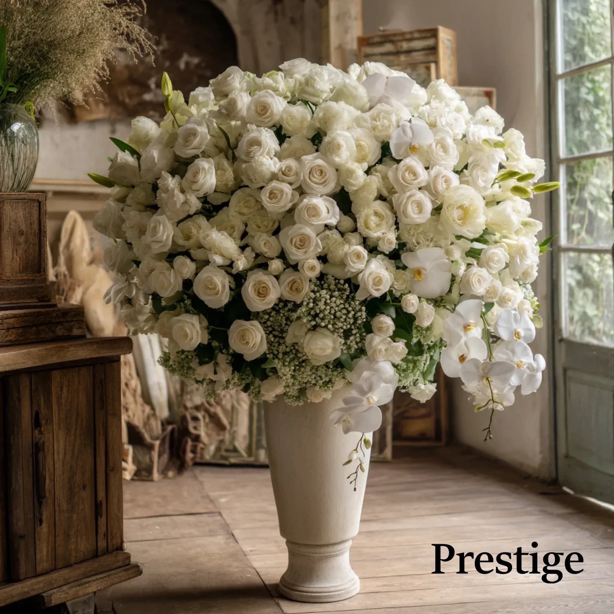 Bouquet Blanc de 200 / 500 roses et Fleurs de Saison