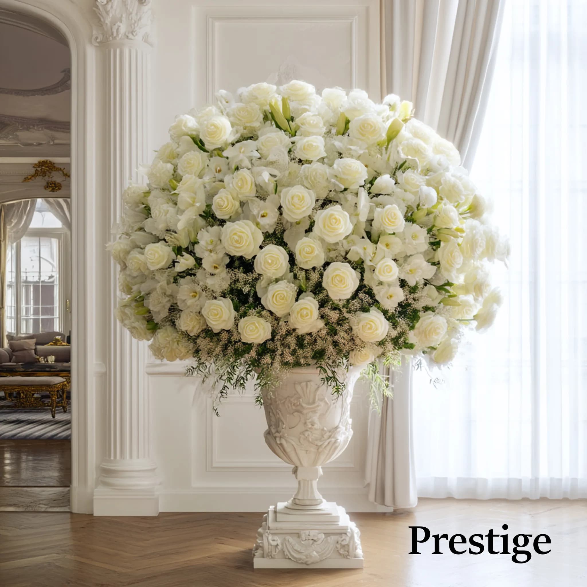 Bouquet Blanc de 200 / 500 roses et Fleurs de Saison