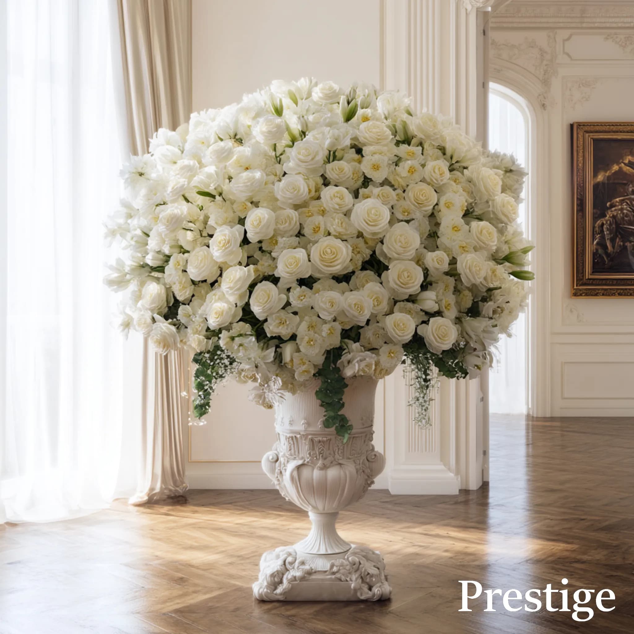 Bouquet Blanc de 200 / 500 roses et Fleurs de Saison