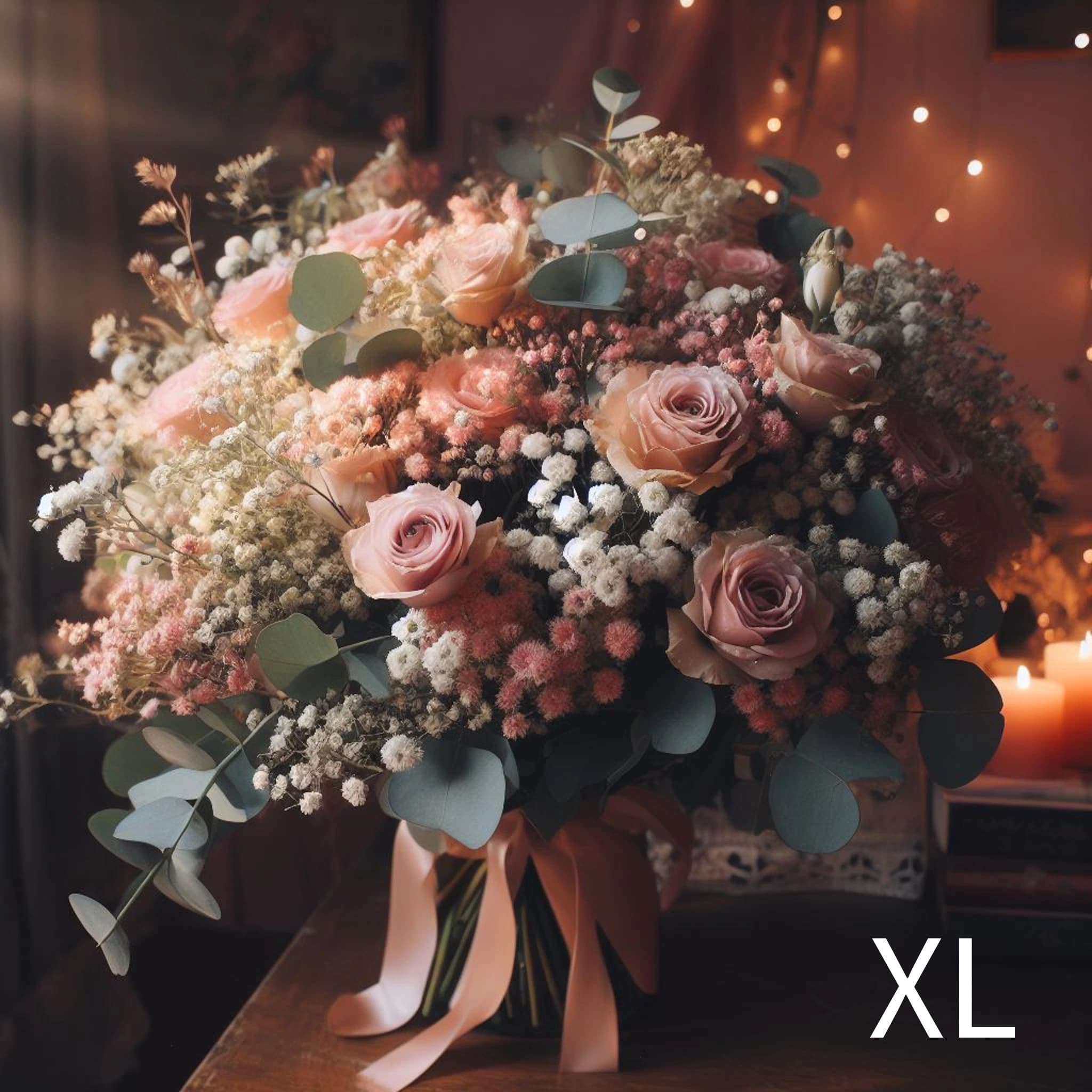 Bouquet champêtre avec roses et fleurs de saison