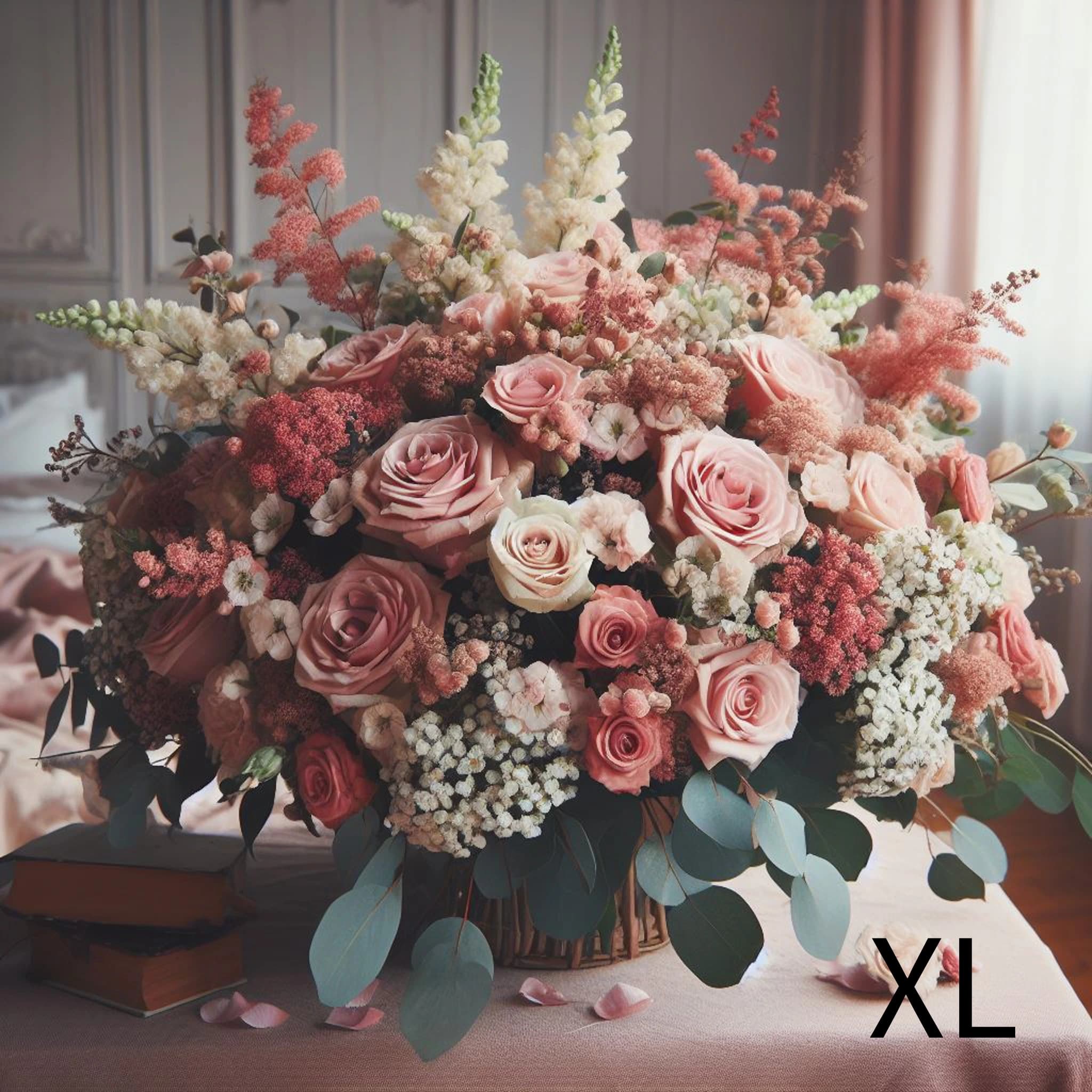 Bouquet champêtre avec roses et fleurs de saison
