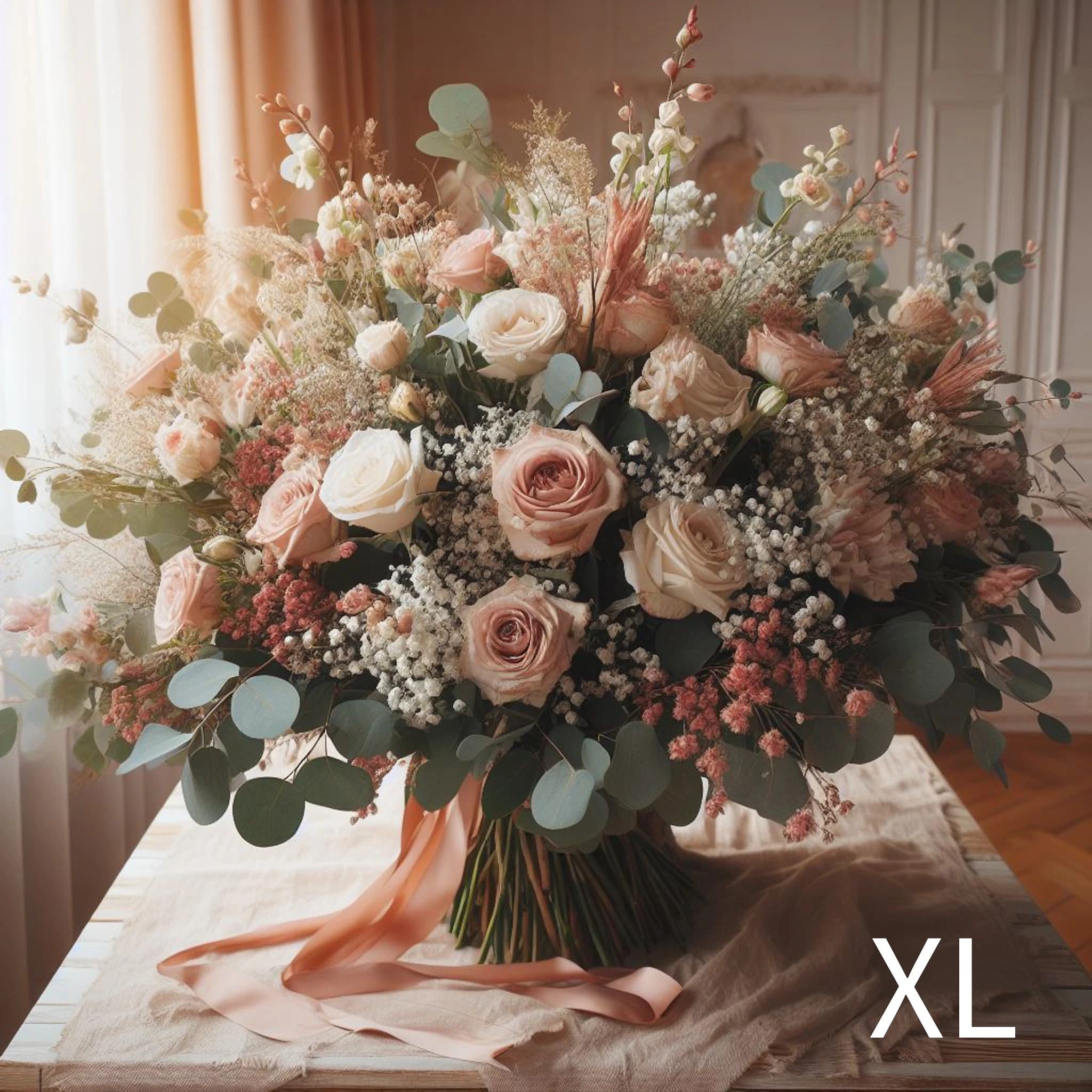 Bouquet champêtre avec roses et fleurs de saison