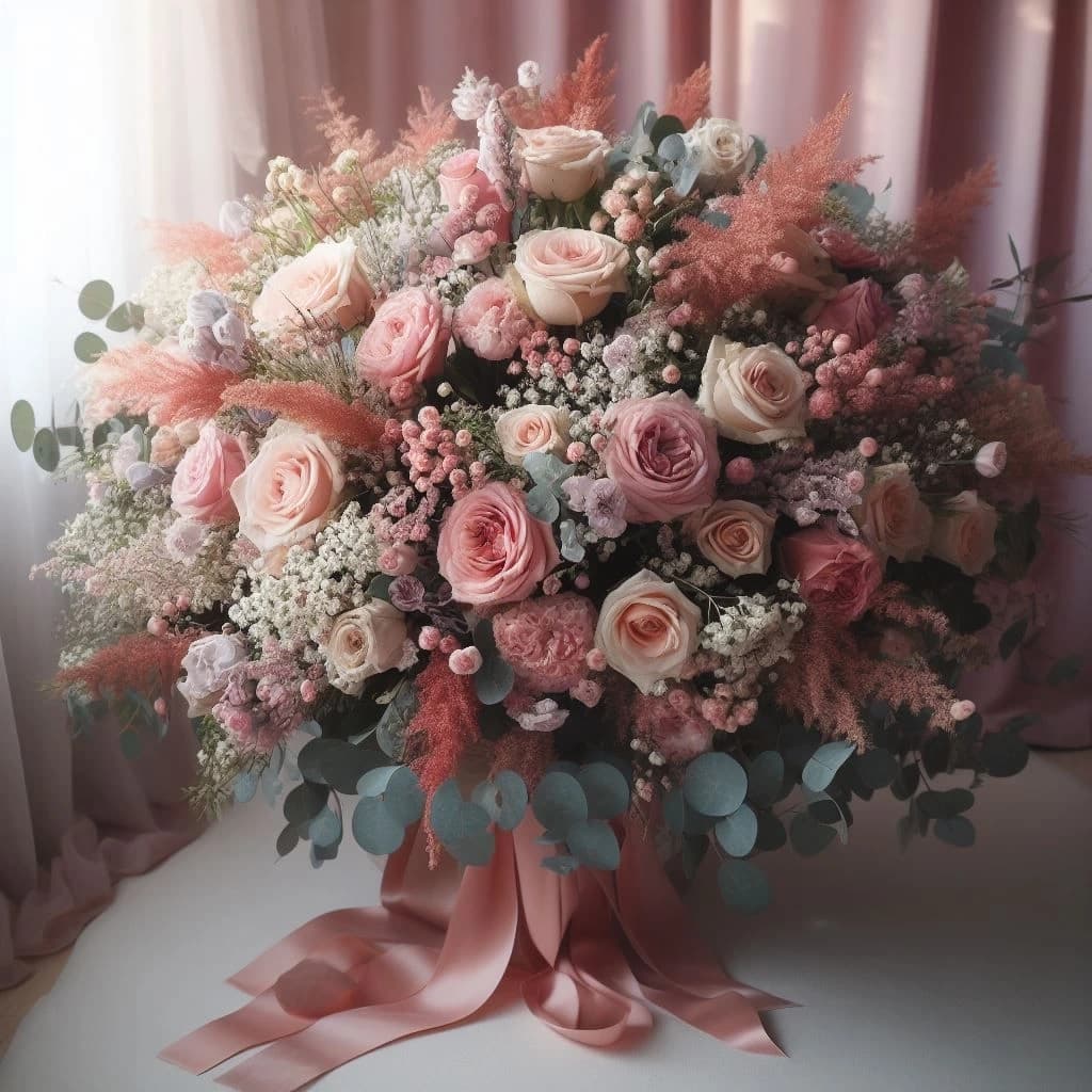 Bouquet champêtre avec roses et fleurs de saison