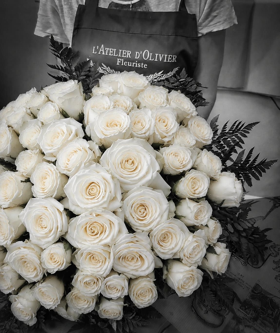 Bouquet de grandes roses blanches haut de gamme (de 20 à 500 roses)