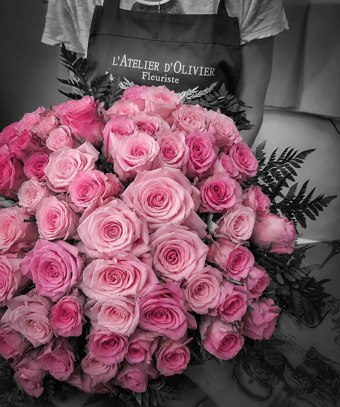 Bouquet de grandes roses de couleur rose haut de gamme (de 20 à 500 roses)