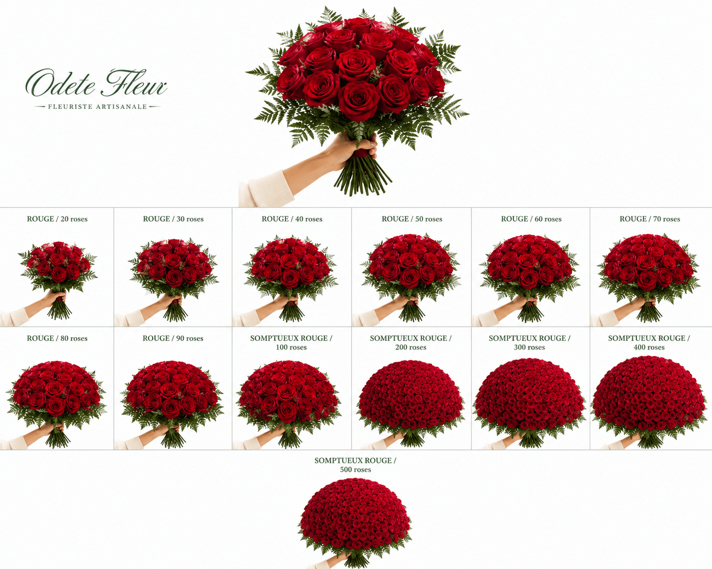Bouquet de grandes roses rouges haut de gamme (de 20 à 500 roses)