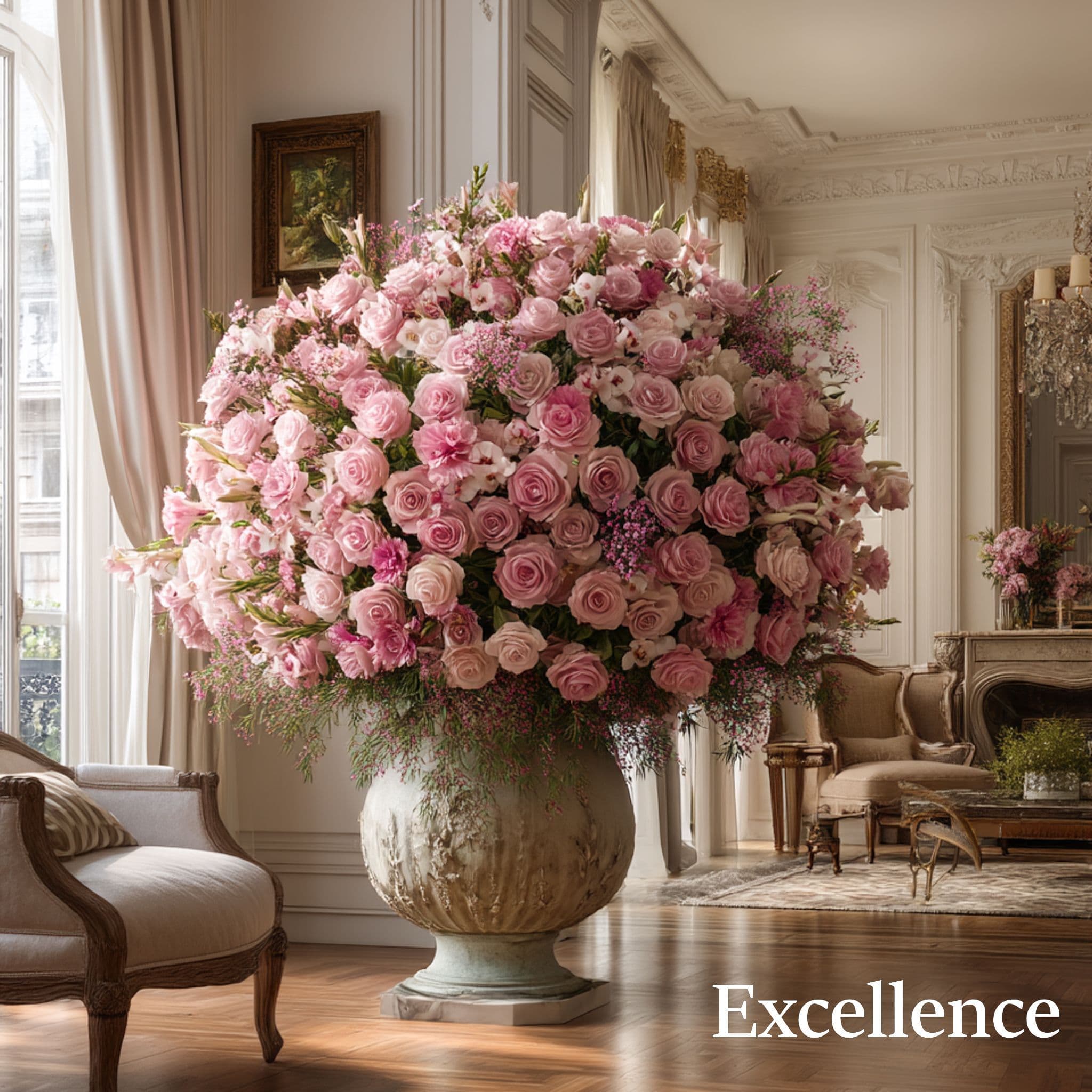 Bouquet rose de 200 à 500 roses et Fleurs de Saison