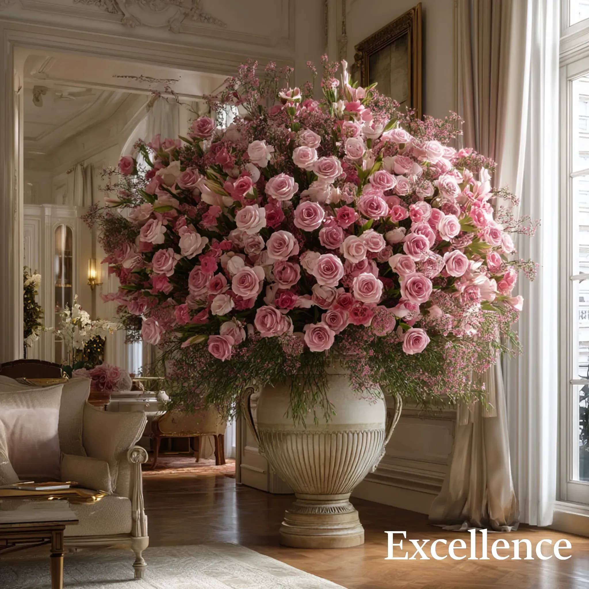 Bouquet rose de 200 à 500 roses et Fleurs de Saison