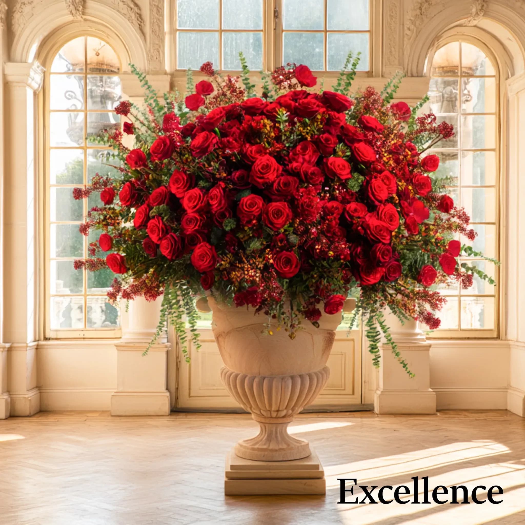 Bouquet Rouge de 200 à 500 roses et Fleurs de Saison