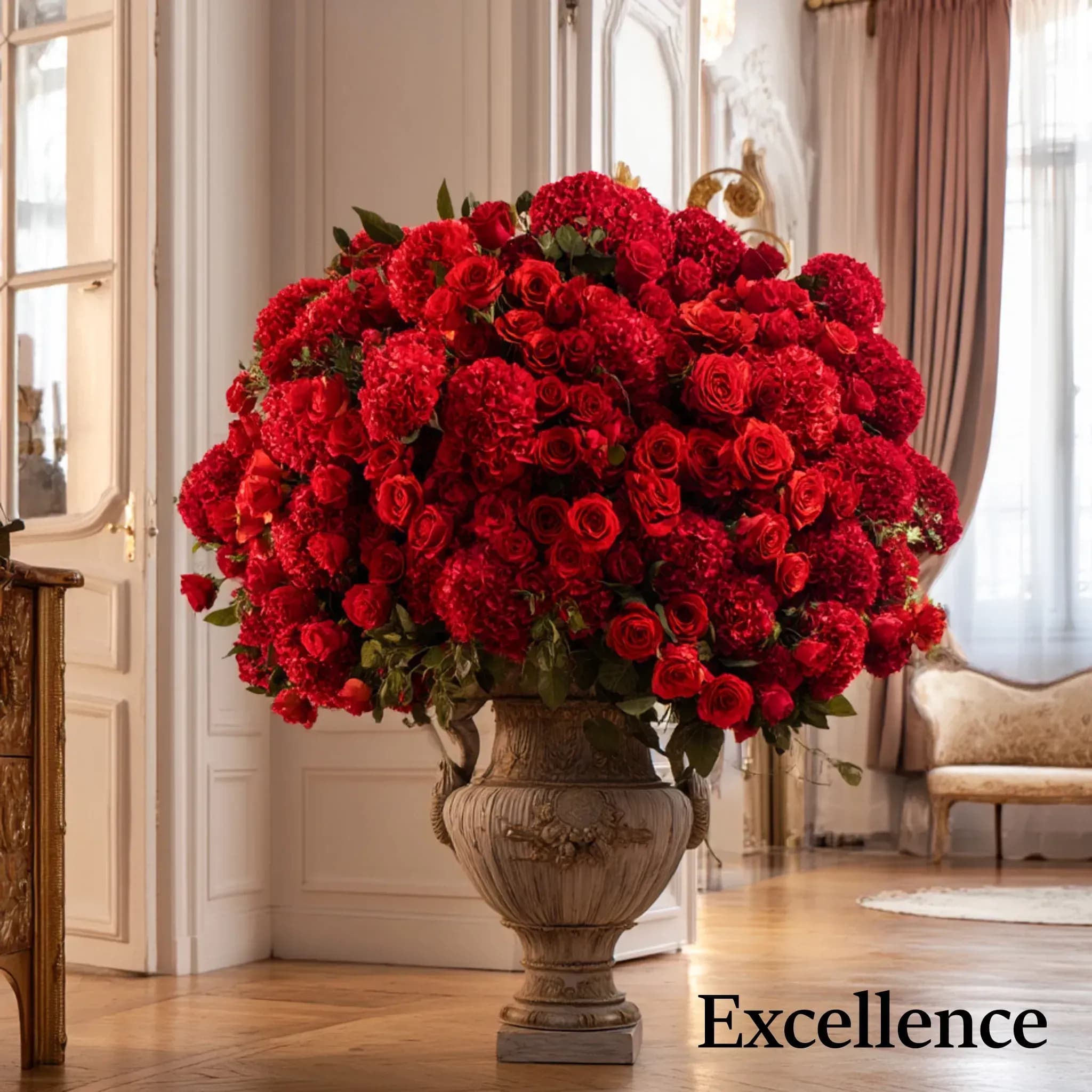 Bouquet Rouge de 200 à 500 roses et Fleurs de Saison