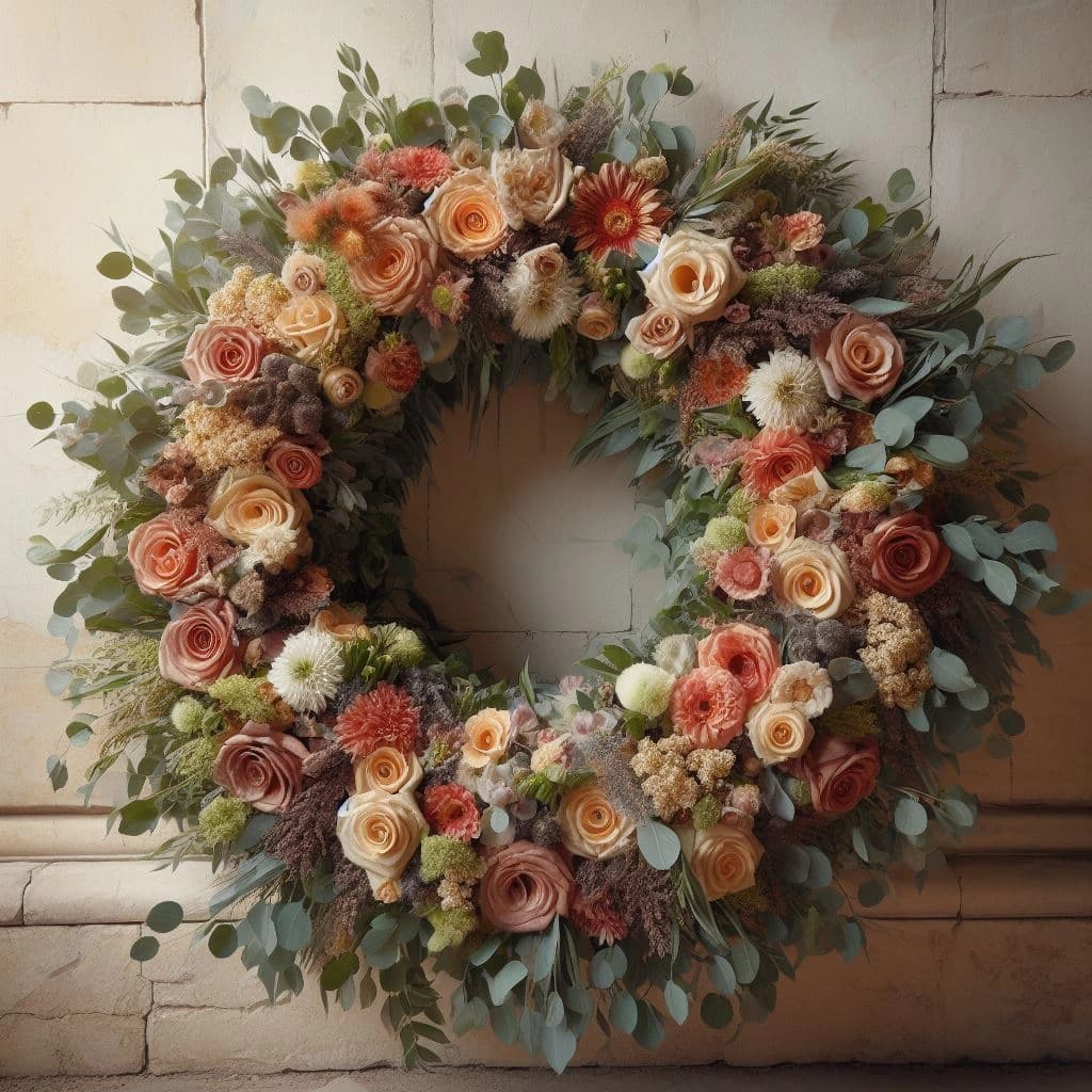 Couronne mortuaire aux couleurs chaudes