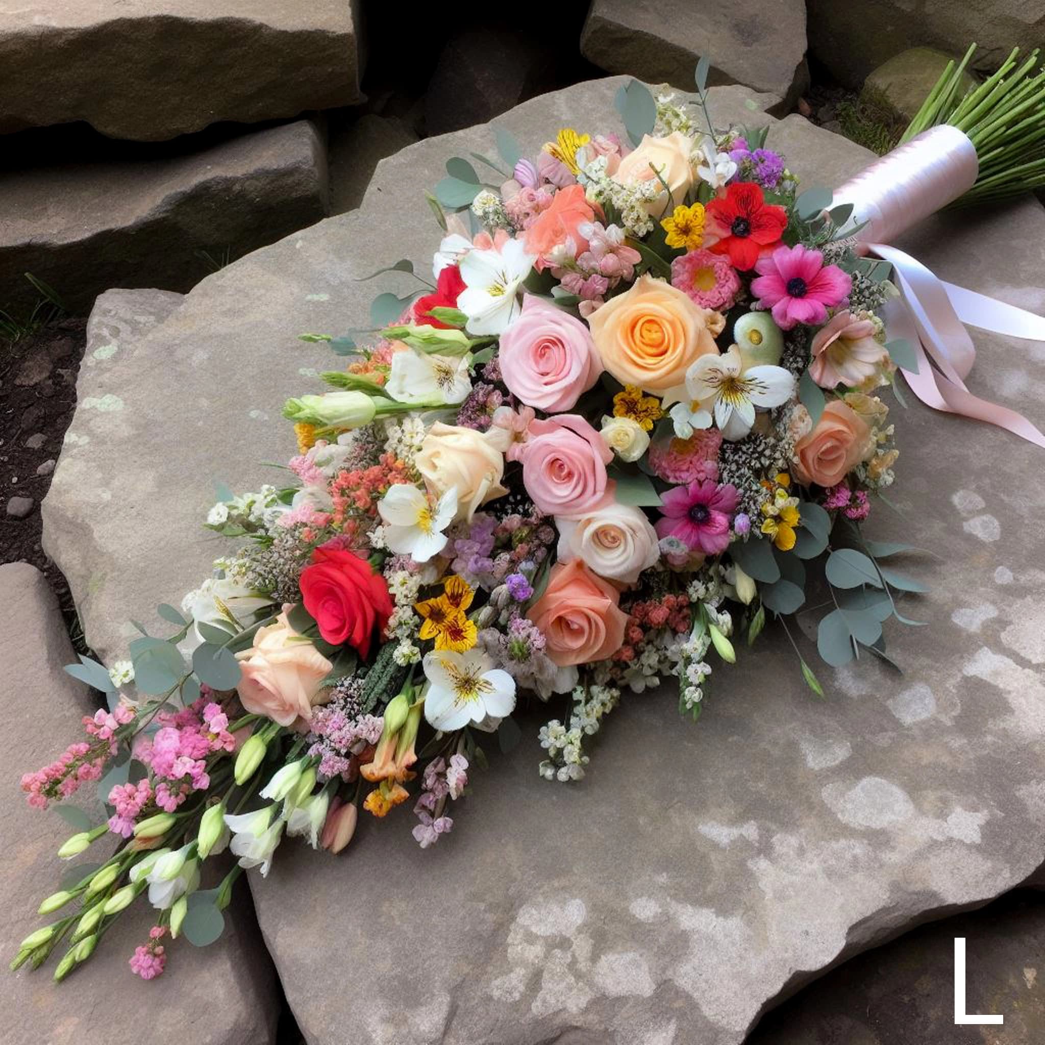 Gerbe de fleurs en couleurs pastel pour deuil