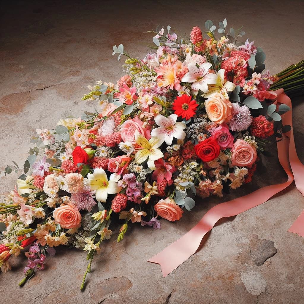 Gerbe de fleurs en couleurs pastel pour deuil